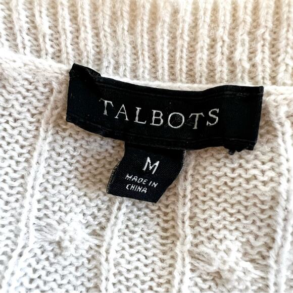 Talbots Cable Knit Sweater Ivory M Button Shoulders Lambswool Classic Capsule - Picture 2 of 9